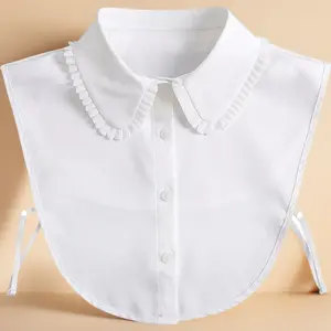 Fake Collar Detachable Dickey Blouse for Women – Ruffled Faux False Collar Insert, Lace Peter Pan Collar Shirt Extender, Removable Layering Top for Sweaters & Crew Necks – White
