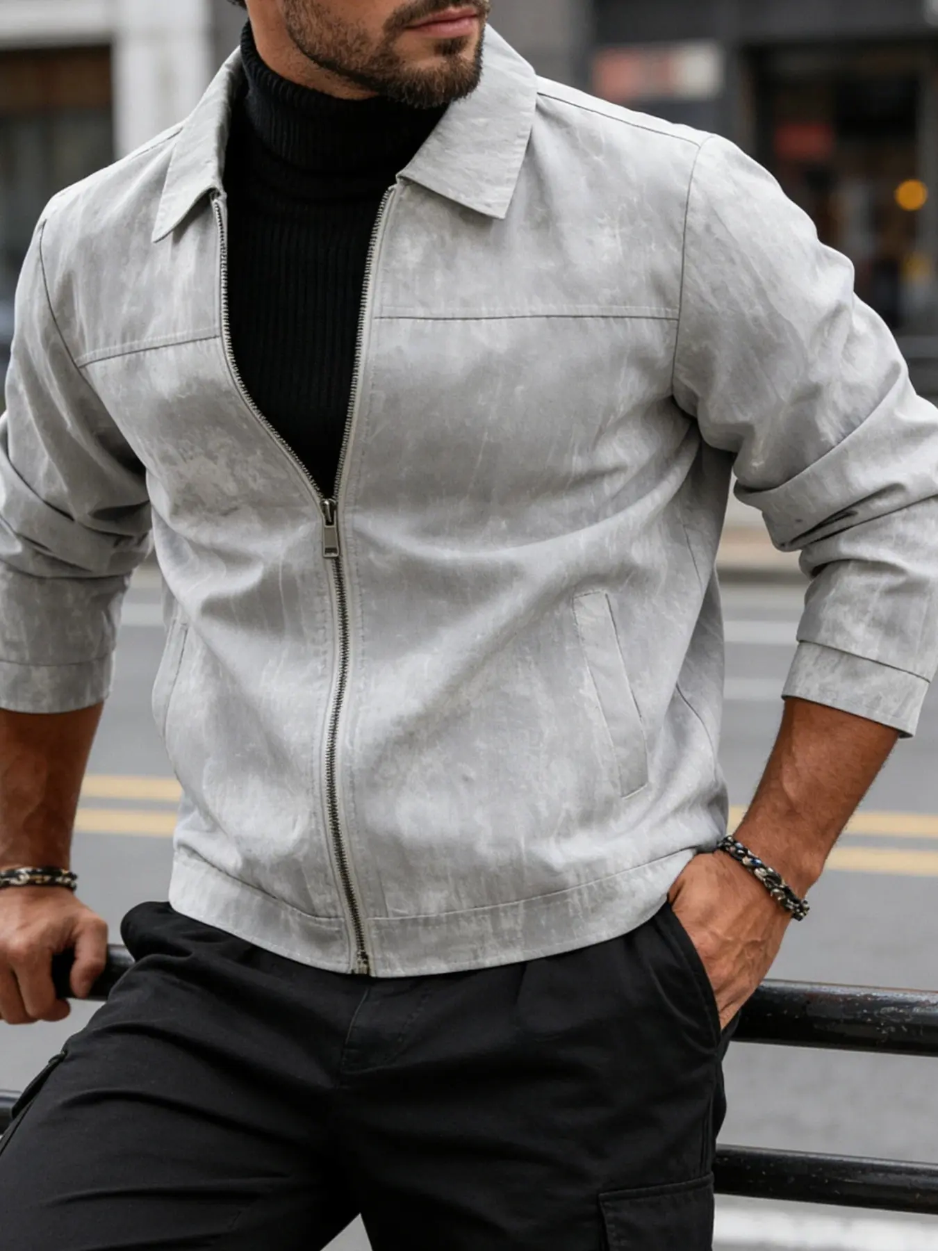 Men's Lightweight Casual Jacket, Zip Closure, Tie Dye Fabric, Long Sleeve, Spring & Fall, Perfect for Daily Wear