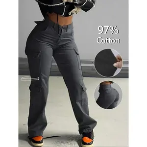 Women's Pocket Lapel Solid Color Utility Pants, Fashion Casual Workwear, Comfortable Daily Wear, Versatile All-Season Trousers Can be used with raincoat
