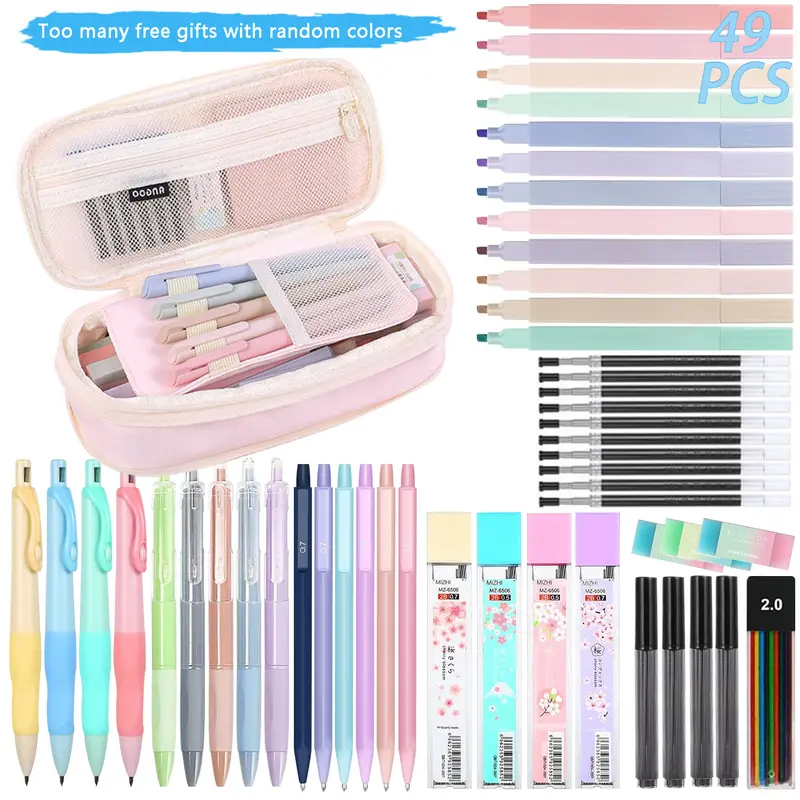 49PCS Aesthetic School Supplies, Pastel Mechanical Pencil Set with Case，Mechanical Pencils 0.5mm, 0.7mm& 2.0mm with Lead Refills, Cute Mechanical Pencils for Writing, Drawing & Drafting