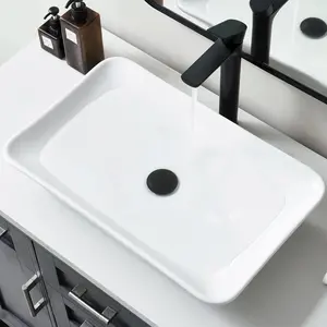 24*15 Inch Glossy White Modern Art Countertop Bathroom Vessel Sink, Decorative-Functional Ceramics Rectangle Vessel Sinks, Elegant Above Counter Large Washbasin Bowl for Bathroom , RVs