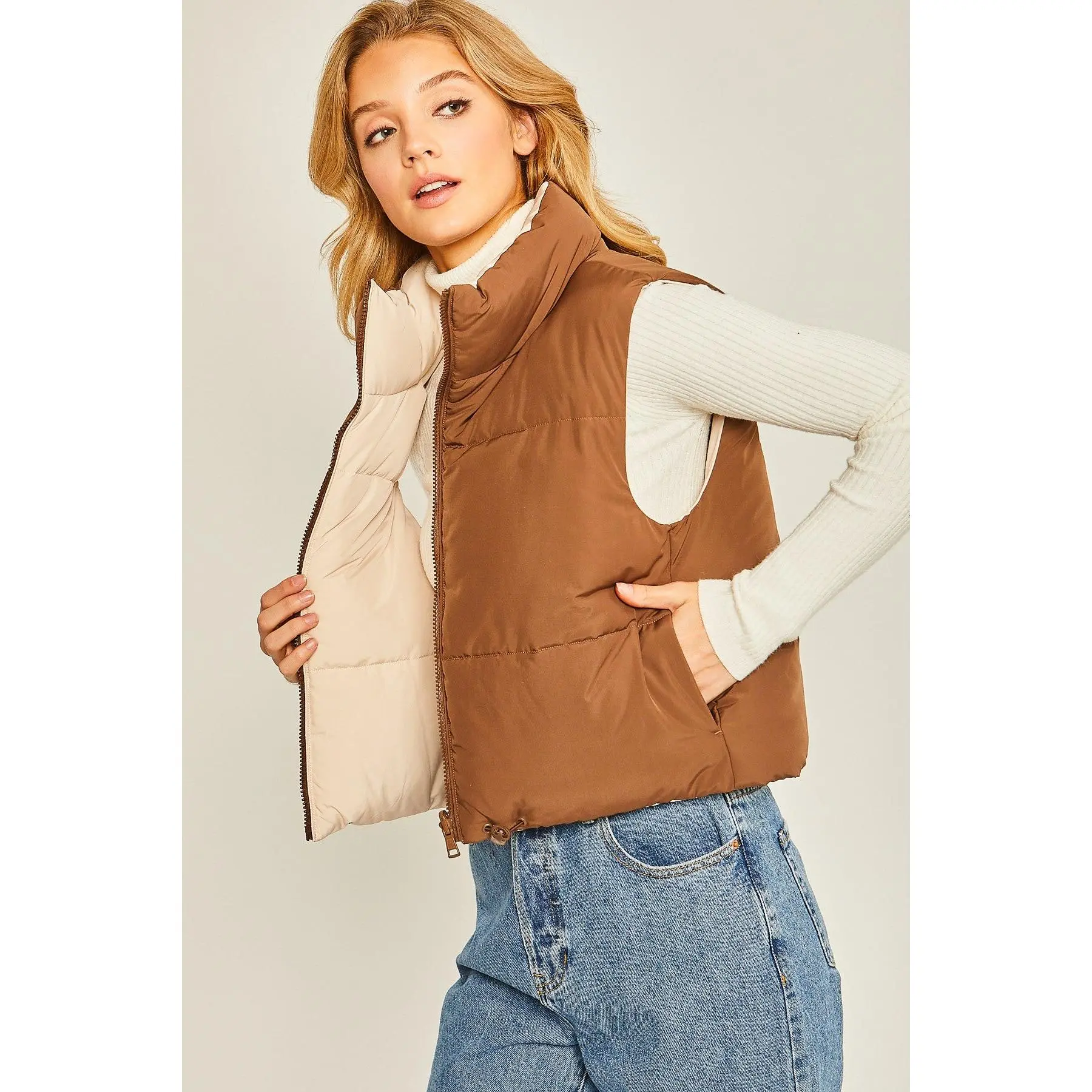 Reversible Puffer Vest - Cocoa/Cream
