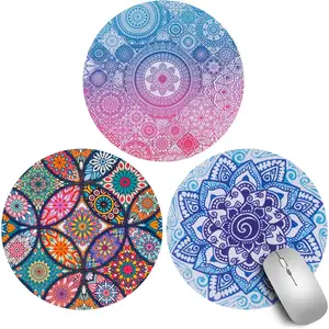3 Pack  Pads Mandala Cute Mousemat for  Office Work Desk Computer Laptop Travel, Small Mousepad 7.9 in Soft Smooth Patterned Fabric Rubber Base Non-Slip Pretty