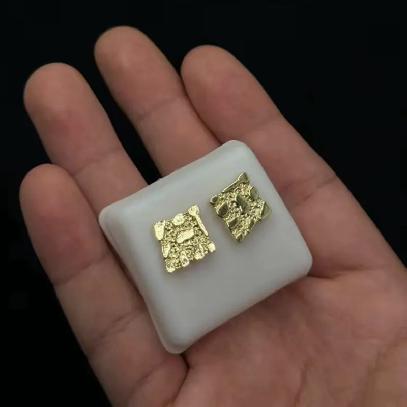 14K Gold Plated Square Nugget Earrings Elegant Waterproof Durable Jewelry