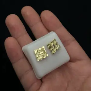 14K Gold Plated Square Nugget Earrings Elegant Waterproof Durable Jewelry
