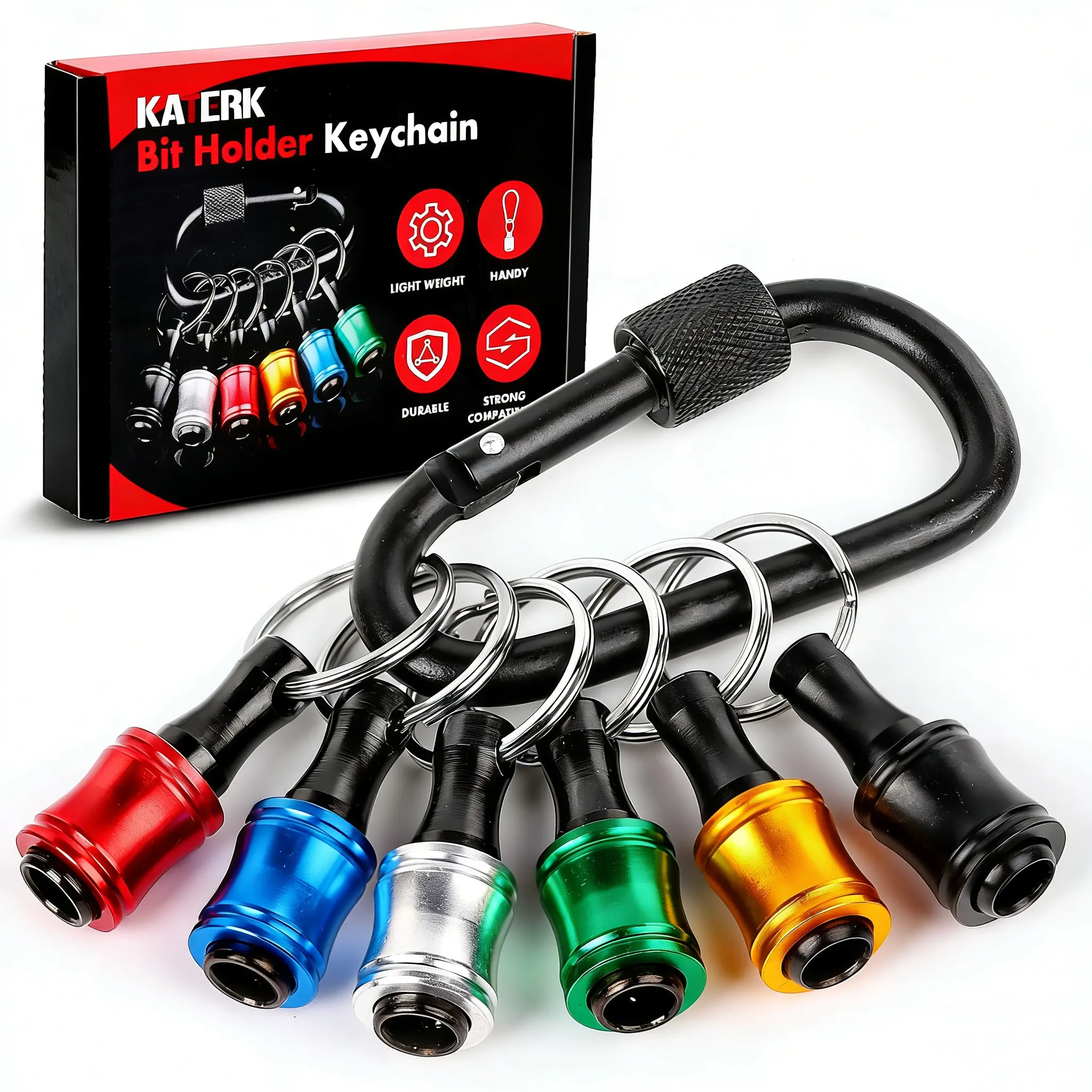 Katerk 6pcs 1/4-in Hex Shank Aluminum Alloy Screwdriver Bit Holders, Portable Black Carabiner Drill Screw Adapters, Tools and Gadgets, Men's Work Tool Accessories, Gifts for Men