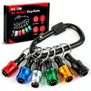 Katerk 6pcs 1/4 inch Hex Shank Aluminum Alloy Screwdriver Bit Holder Keychain Drill Screw Adapter Portable Black Carabiner Tool Gifts for Men