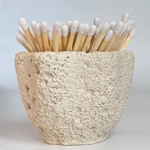 Concrete Match Holder with Striker & Extra Striker Pad Beautiful Petal Shape Match Jar for Candle Matches Home Decor Gift No Matches Hexagon