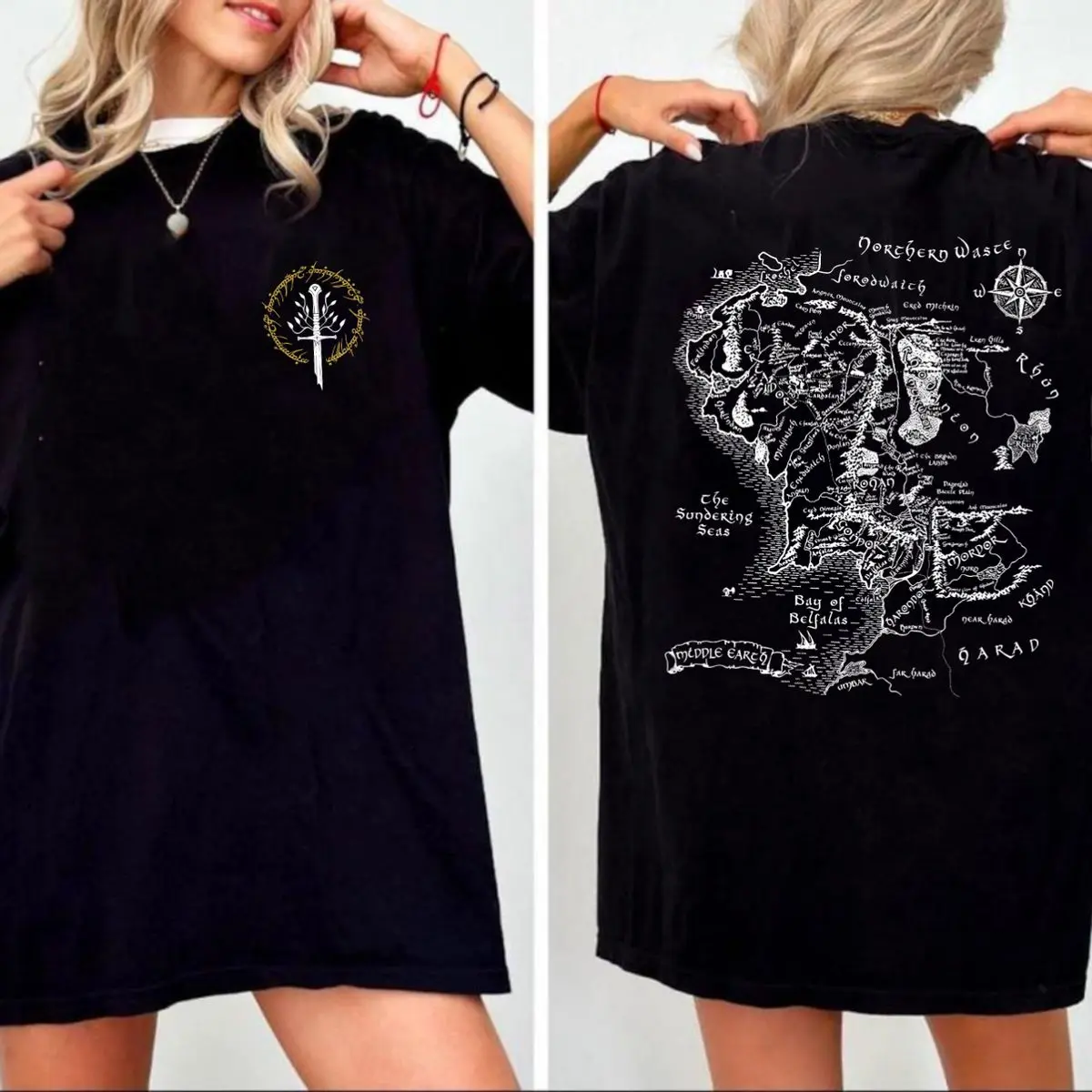 Lotr Middle Earth Map T-shirt Sweatshirt Hoodie Lord Of The Rings Graphic Print, Tolkien Book Lover Gift , Unisex Sweater Pullover Tee