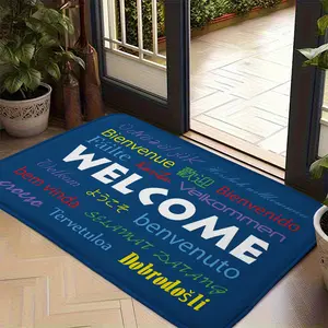 Multi-Language Welcome Doormat, International Languages Pattern Area Rug, Non-Slip Washable Floor Mat for Entryway Hallway Bedroom, Creative Multilingual Decorative Carpet for Home Decor, Soft Entrance Mat