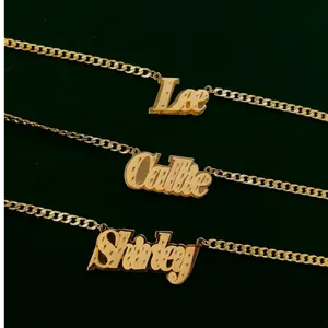 [Tres Colori] Double Plated Diamond Cut Shine Name Necklace Custom Made Personalized Name Pendant Necklace Diamond Cut Custom Name Jewelry Daily Wear Fashion Gift for Women