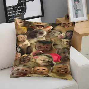 Funny Monkey Expression Themed Throw Pillow: Soft and Comfortable Throw Pillow, an Ideal Gift for Friends on April Fool's Day.