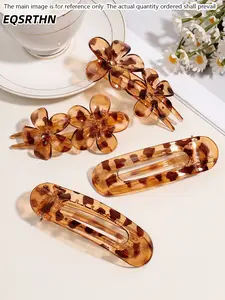 4pcs Vintage Leopard Flower Hair Clips Set For Women Acetate Tortoise Shell Duckbill Hairpins Transparent Acrylic French Geometric Side Barrette Elegant Styling Hair Accessories Gift For Mom Wife Daily Work Party