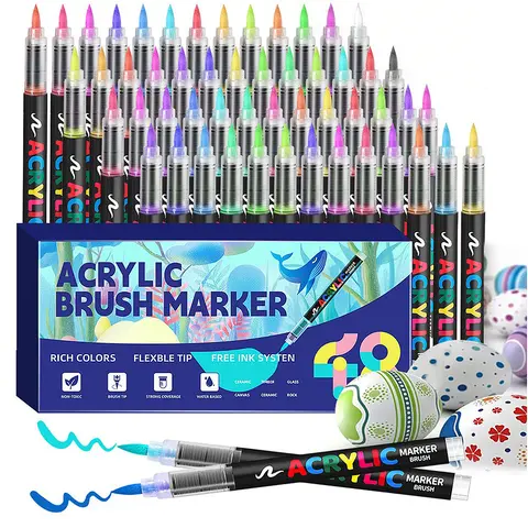 Acrylic Paint Pens Coloring Markers Set (12/24/36/60 Colors) - Art Markers, Brush Tip Painting Supply Sets with Soft Tip, Precision Ink Control, Quick-Drying Waterproof Ink, 0.5mm Fine Details, Portable for Canvas, Calligraphy (Adults' Use)
