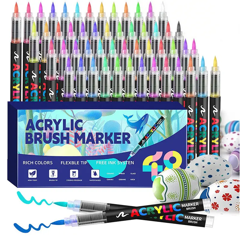 Acrylic Paint Pens Coloring Markers Set (12/24/36/60 Colors) - Art Markers, Brush Tip Painting Supply Sets with Soft Tip, Precision Ink Control, Quick-Drying Waterproof Ink, 0.5mm Fine Details, Portable for Canvas, Calligraphy (Adults' Use)