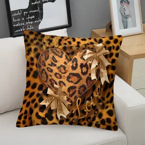 Leopard Print Heart Theme Pillow, Printed with Leopard Print, Polyester Fiber Material, Soft and Fluffy Design, Perfect for Decorating Home, Suitable for Sofa/Living Room