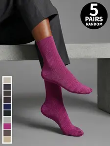 5 Pairs of Minimalist Solid-Color Women's Mid-Calf Socks Shimmering Gold and Silver Thread Mid-Calf Socks Perfect for Dances, Parties, and Everyday Wear All-Season Style