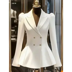 Elegant women’s double-breasted blazer jacket, French-style fashion long-sleeve coat, slimming fit, perfect for tea parties and luxurious gatherings