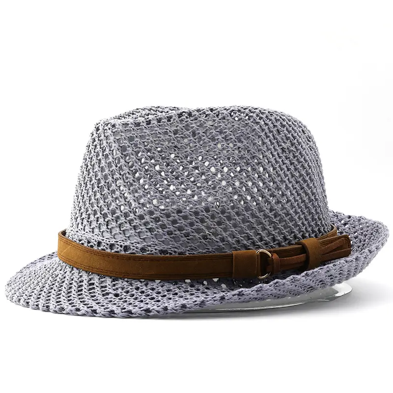 Men's Summer Sunshade Jazz Hat Korean Style Hand-woven Casual Couple Hollowed-out Leather Belt British Straw Hat for Stylish Outings
