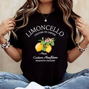 Limoncello Liquore De Limone Fresco Costiera Amalfitana Prodotto Italiano Print T Shirt  Casual Loose Fit For Everyday Wear And Leisure Activities