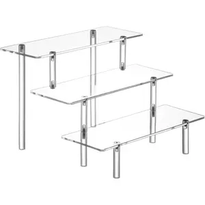 Acrylic Display Risers, 3 Tier Clear Perfume Organizer Stand, Transparent Shelf Riser Display for Cupcakes, Cosmetics, Funko POP Figures, Amiibo, Collectibles & Food, Countertop Tabletop Display Stand for Bedroom, Bathroom & Party Decor