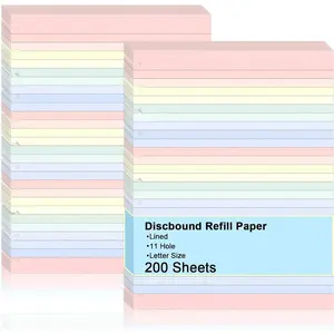 Letter Size Discbound Refill Paper 8.5'' X 11'' 200 Sheets 400 Pages Colored Discbound Planner Inserts 100GSM Lined Paper Refill Wide ruled for 11 Disc Notebooks Note-Taking