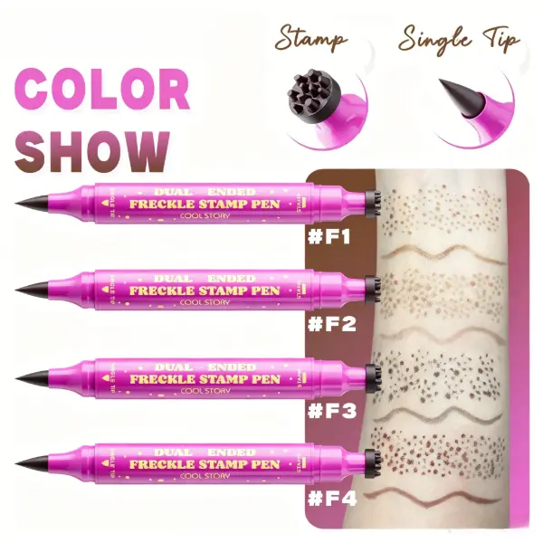 Dual Ended Freckle Stamp Pen Cosmetic - 4 Soft Brown Eyeliner Marker, Lightweight Waterproof Long-Lasting Daily Travel Pen for Natural Sun-Kissed Look, Pigment