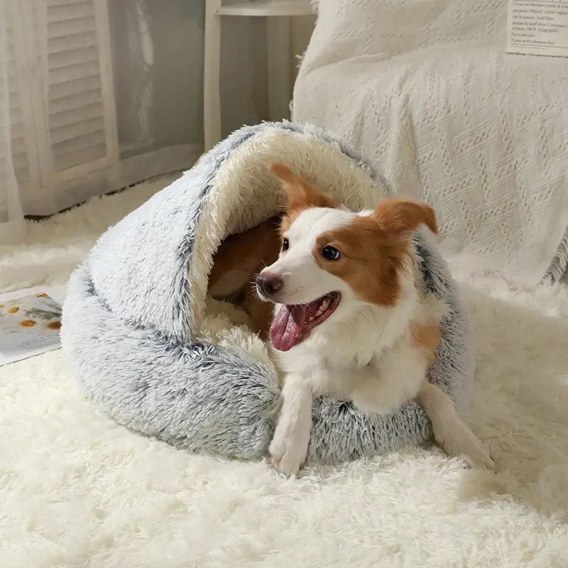 2-in-1 Ultra Soft Plush Cat & Dog Bed with Calming Cave Design - Anti-Anxiety, Machine Washable, Non-Slip, Durable, All-Season Use for Indoor Cats & Small Dogs - Cute Cartoon Fluffy Plush Toy Beds