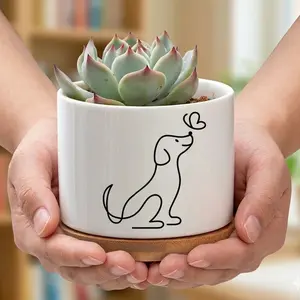 Minimalist Ceramic Dog Succulent Planter - Decorative Pottery Vases, Cute Dog Lover Gift, Home & Office Desk Decor