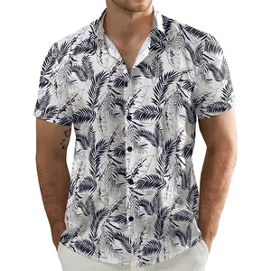 JOGAL Men's Flower Cotton Button Down Short Sleeve Hawaiian Shirt