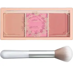 3 Color Matte Pink Blush Palette with Brush Long Lasting Cheek Makeup Smooth Light Blush Powder for Face Beauty