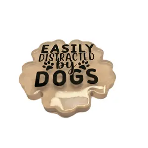 Small Flower Coasters with Designs Resin - Easily Distracted by Dogs Text on Unique Shape Drink Coasters