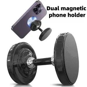 Magnetic Dual Head Phone Holder, Magnetic Mount for Car Dashboard, Wall, Truck, Gym, Universal iPad & iPhone Stand Kit