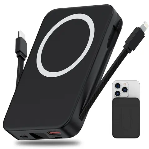 Magnetic Mobile Power Bank with Cable, 10000mAh Portable Compact Wireless Charger with 22.5W PD Fast Charging and LED Display, Rechargeable Battery Pack Compatible with iPhone 17/16/15/14/13/12 Pro/Pro Max, Magnetic Powerbank