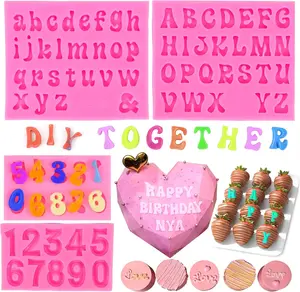 4pcs Letter Molds for Chocolate Covered Strawberries, Silicone Uppercase Lowercase Alphabet Number Fondant Mold for Making Candy, Gummy, Biscuit, Ice Cube Tray, Cake