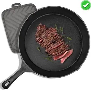12 inch Pre-Seasoned Cast Iron Skillet with Handle and Dual-Use Insulating Pad