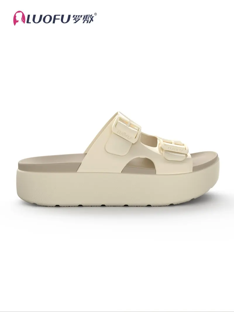 Women's Fashionable Colorblock Double Buckle Design Slides, Casual Comfortable Flat Sandals for Summer, Lightweight Breathable Shoes for Outdoor Activities, Footwear, Slippers for Women