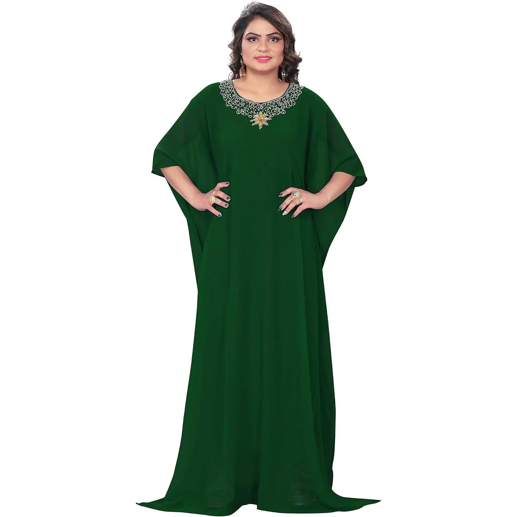 Elegant Hand-Embroidered Georgette Chiffon Kaftan