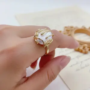 Embracing Baroque style pearl ring | Rainbow pearl gold thread wrapping design | Daily clothing date night girl gift | Birthday gift Anniversary Christmas elegance