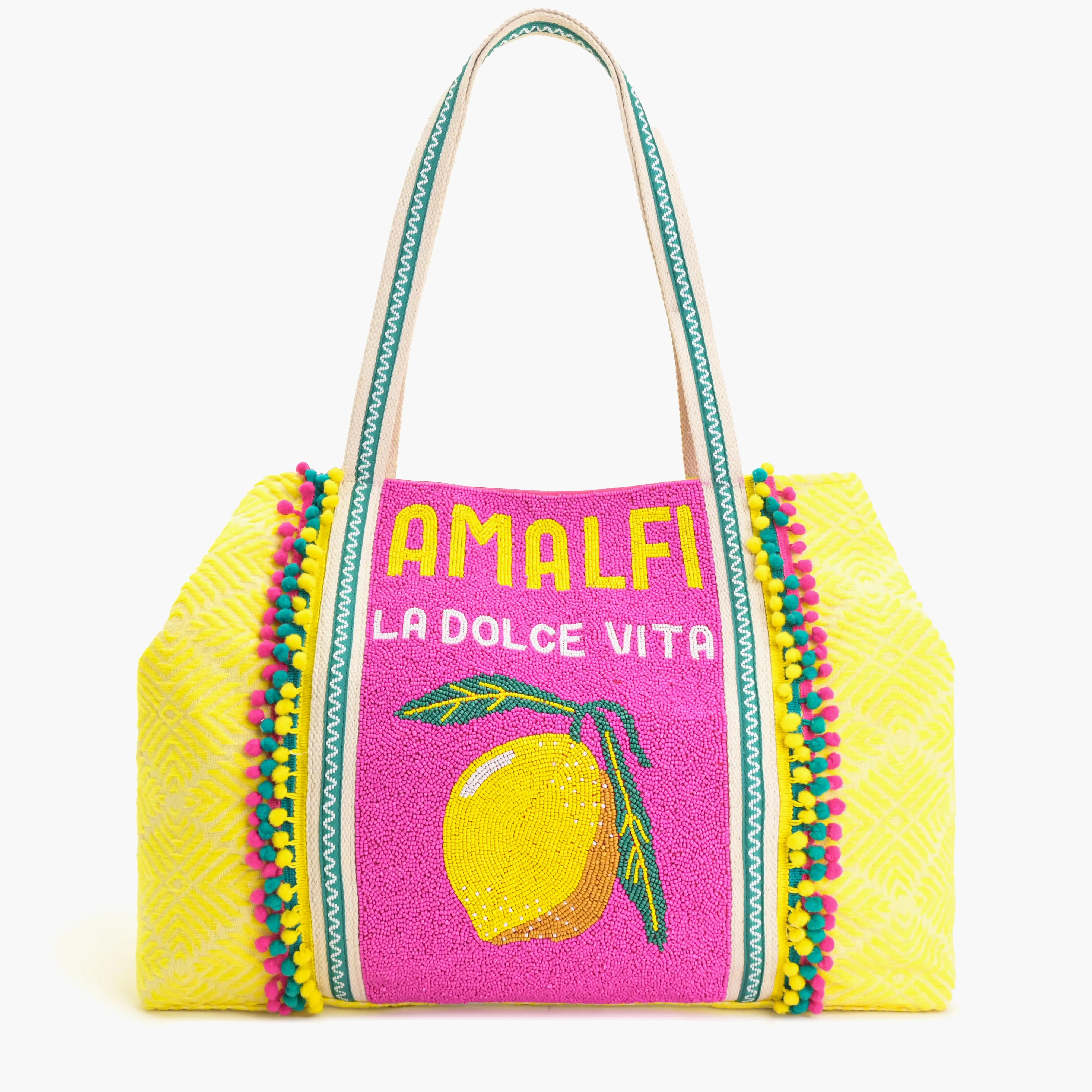 Amalfi Lemon Oversized Tote Bag for Women - Large Colorful Summer Beach & Vacation Shoulder Bag, Embellished Yellow Resort Tote