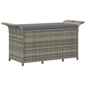 vidaXL Outdoor Bench, Patio Furniture Garden Bench Outdoor Seating for Porch Lawn Deck Balcony, Storage Outdoor Bench with Cushion, Gray Poly Rattan 363418