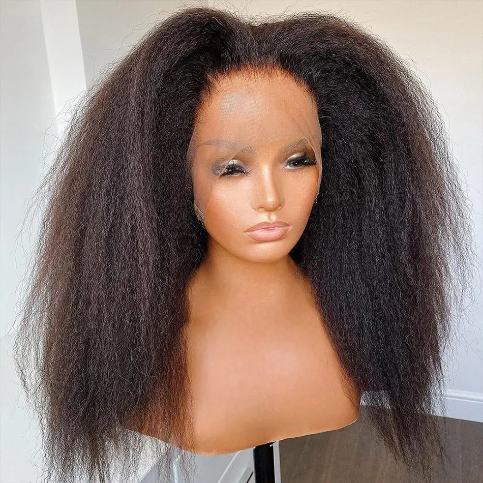 Kinky Straight 13x6 HD Lace Front Human Hair Wigs Preplucked For Women Brazilian Yaki Straight Transparent Lace Frontal Brazilian Curly Wig 180% Density with Baby Hair  #SummerVibes
