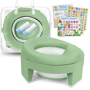 Portable Potty for Kids Travel - Foldable Training Toilet Chair for Toddler Girls with Storage Bags, Potty Training Toilet for Outdoor and Indoor Easy to Clean(Green)