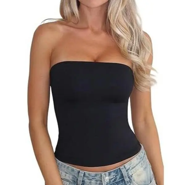 QINSEN Women's Tube Top Double Lined Strapless Bandeau Top Summer Slim Fit Going Out Tank Tops