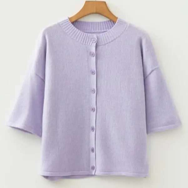 Lavendula 3/4 Sleeve Boxy Knit Button Down Sweater Cardigan