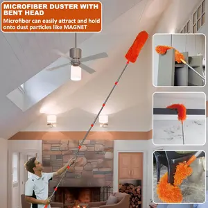 20 Feet High Reach Duster Kit with 3-14 ft Extension Pole, Cobweb & Corner Brush Cleaning Duster Kit for Cleaning, Microfiber Feather Duster Cleaner with Washable Head for Ceiling Fan, Furniture, Home