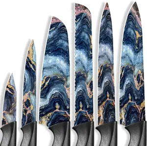 Astercook 6-Piece Stratigraphic Knife Set, 6 Anti-Rust Stainless Steel Knives with Blade Guards, Dishwasher Safe.
