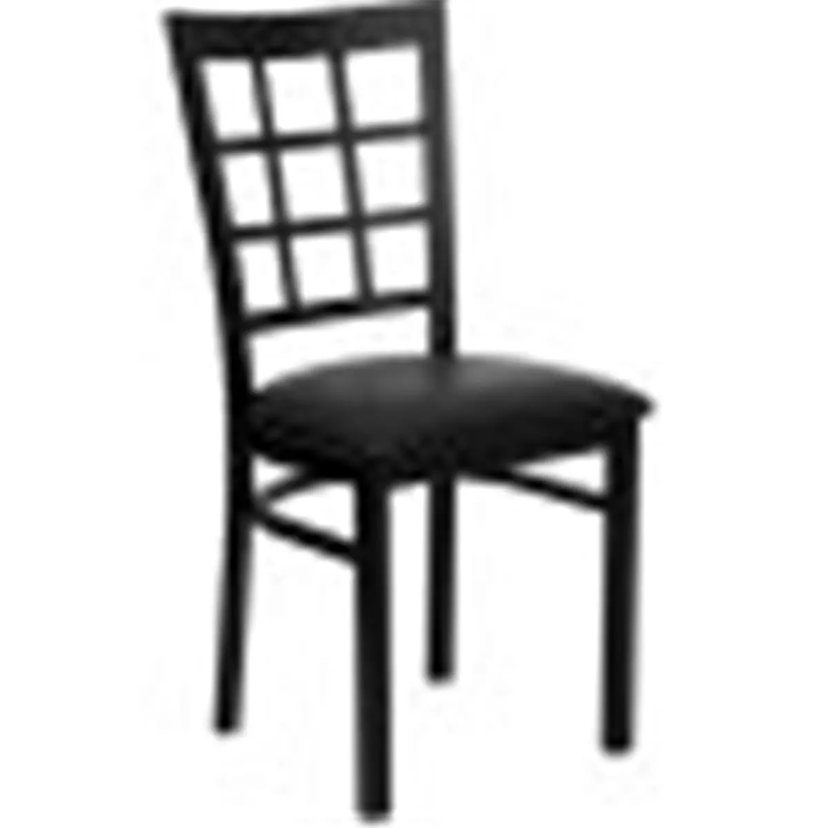 212 MAIN Heavy-Duty Steel Frame Outdoor Restaurant Chair - Black Window-Style Back, Black Vinyl Seat, Curved Bar Design, Welded Joint Assembly