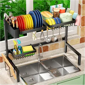 2-Tier Over The Sink Dish Drying Rack, Kitchen Large Dish Drying Rack Over The Sink, Suitable for Most Sinks, Effective Dish Drying, Kitchen Drying Rack（24.8"-35.4"） Adjustable