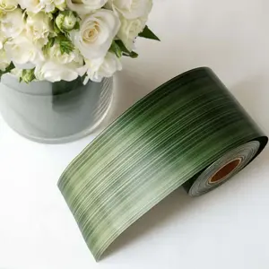 Green Ti Leaf Two Sided Craft Satin Bouquet Ribbon Wrap, Waterproof Floral DIY Supplies 50 Yards 4"